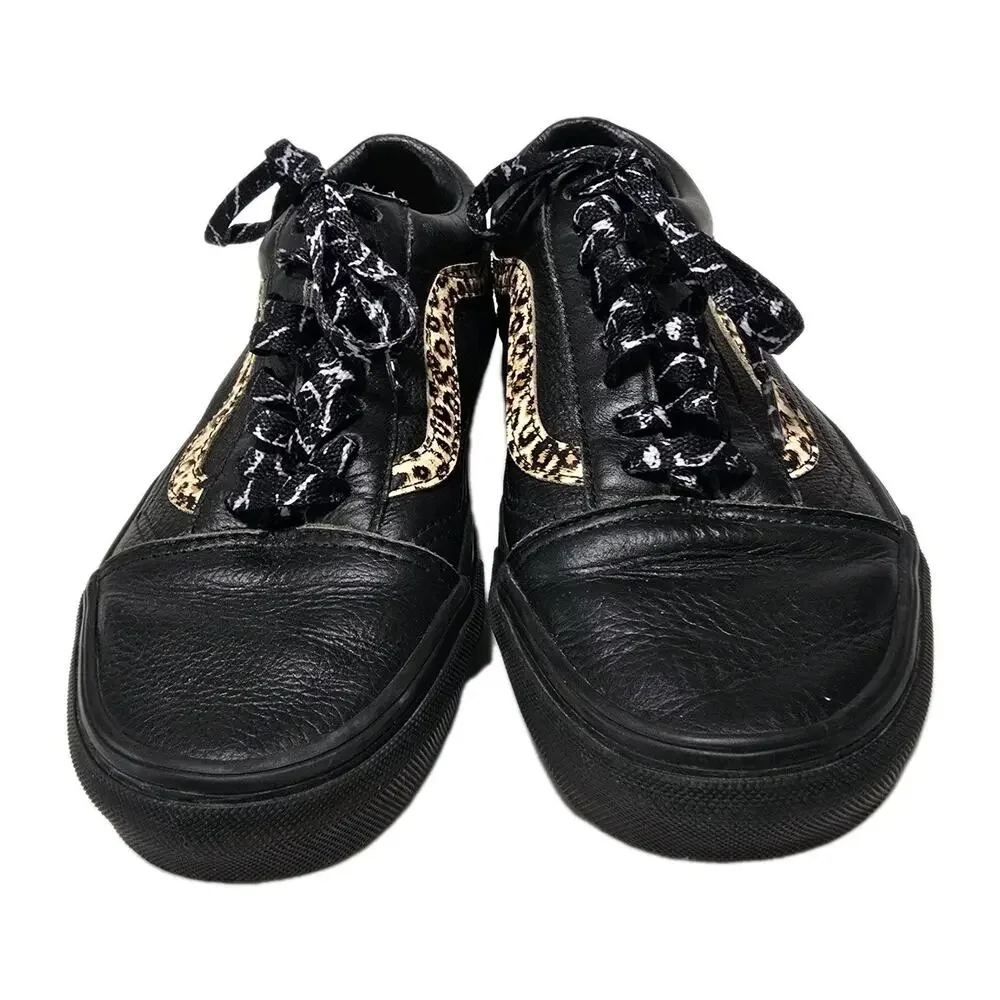 Women’s Vans Off The Wall Skate Shoes Leather‎ Leopard Print Black Size 8.5